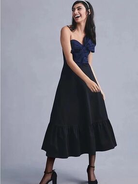 Anthropologie Strapless Dress in Navy Blue & BlackSize 6